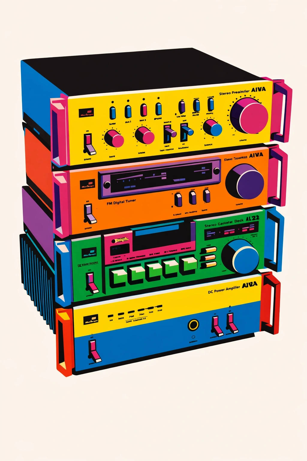 sistema de áudio vintage em pop art